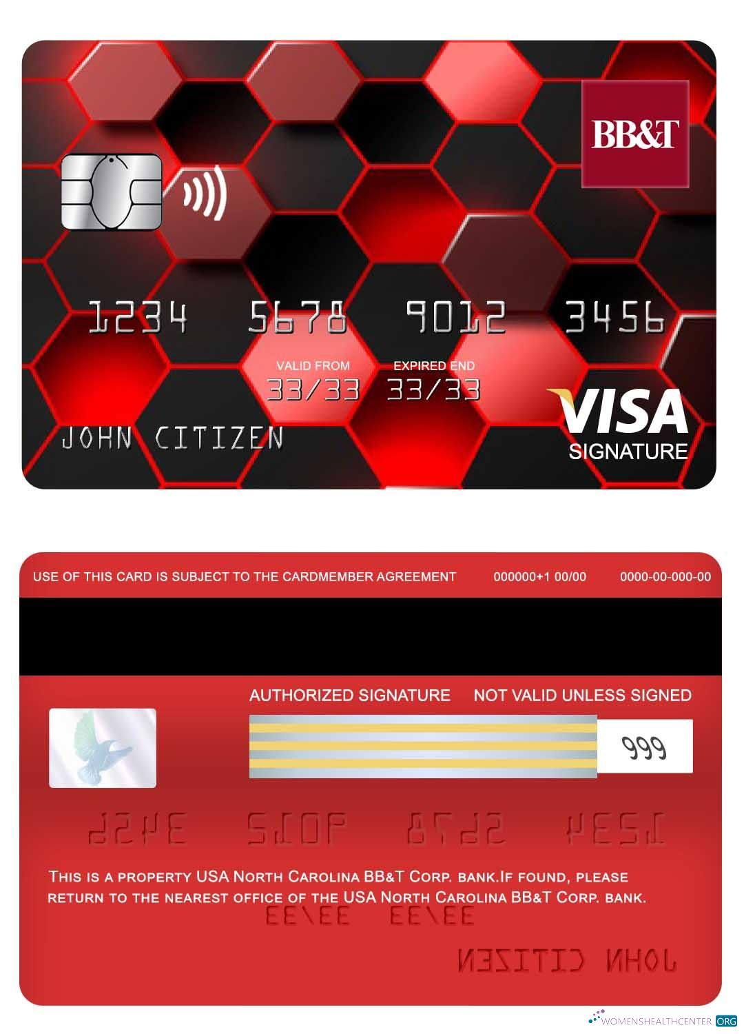 Download USA North Carolina BB&T Corp. bank visa signature card Photoshop template